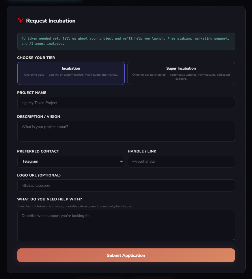 Three incubation tier cards showing Permissionless, Lite, and Super